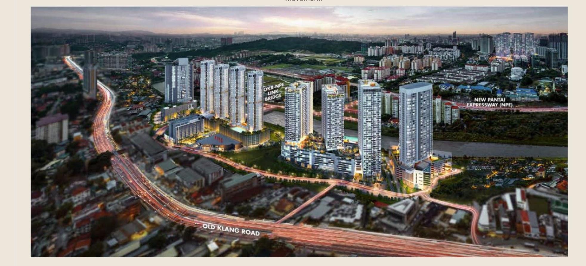 Aerial masterplan view of 9 Seputeh showing LUNAR, TRIA Seputeh, VIVO and the OKR-NPE Link Bridge along Old Klang Road