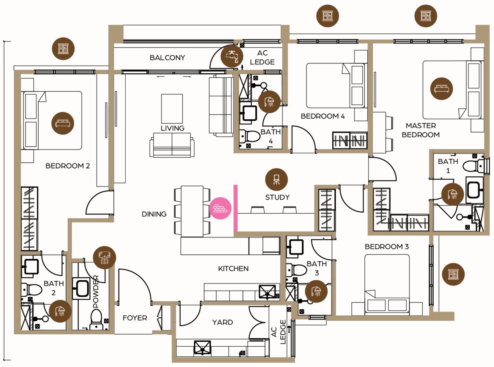 LUNAR Seputeh Type D unit layout plan, 1646 square feet, 4 bedroom